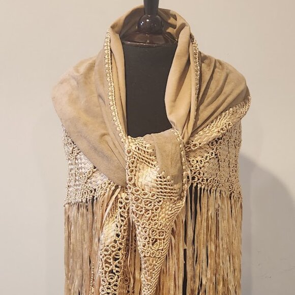Colombian Macrame handmade silk and leather shawl